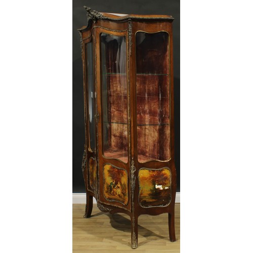 2517 - A Louis XV Revival gilt metal mounted and vernis Martin vitrine, chapeau de gendarme top above a pai... 