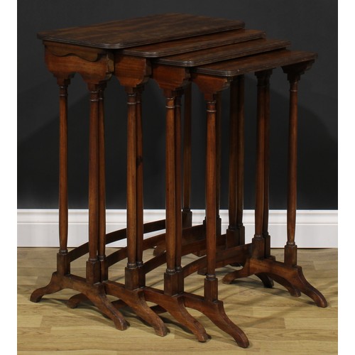 2551 - A set of Regency mahogany quartetto tables, each with a rounded rectangular top with reeded edge, tu... 