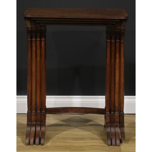 2551 - A set of Regency mahogany quartetto tables, each with a rounded rectangular top with reeded edge, tu... 