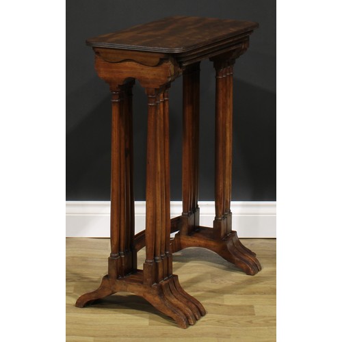 2551 - A set of Regency mahogany quartetto tables, each with a rounded rectangular top with reeded edge, tu... 