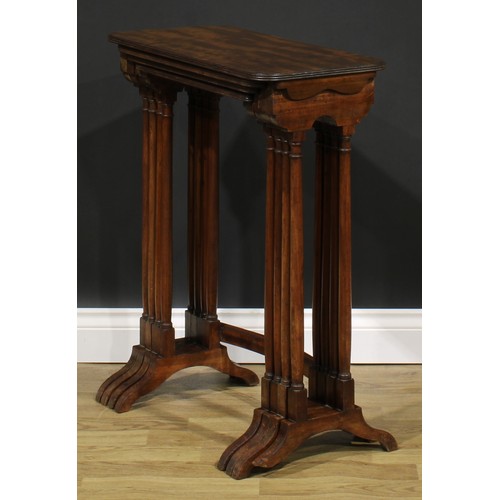 2551 - A set of Regency mahogany quartetto tables, each with a rounded rectangular top with reeded edge, tu... 