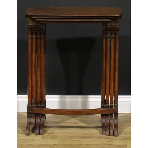 2551 - A set of Regency mahogany quartetto tables, each with a rounded rectangular top with reeded edge, tu... 