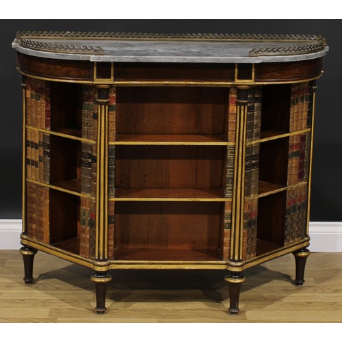 1715 - A 19th century parcel-gilt rosewood and mahogany low library bookcase, marble top above open shelves... 