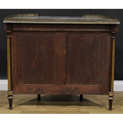 1715 - A 19th century parcel-gilt rosewood and mahogany low library bookcase, marble top above open shelves... 