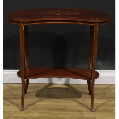 2253 - A Sheraton Revival mahogany and marquetry kidney shaped occasional table, slightly oversailing top i... 