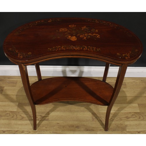 2253 - A Sheraton Revival mahogany and marquetry kidney shaped occasional table, slightly oversailing top i... 