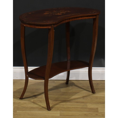 2253 - A Sheraton Revival mahogany and marquetry kidney shaped occasional table, slightly oversailing top i... 