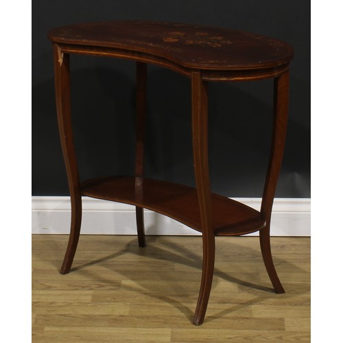 2253 - A Sheraton Revival mahogany and marquetry kidney shaped occasional table, slightly oversailing top i... 