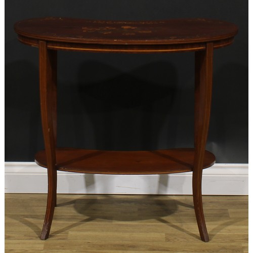 2253 - A Sheraton Revival mahogany and marquetry kidney shaped occasional table, slightly oversailing top i... 