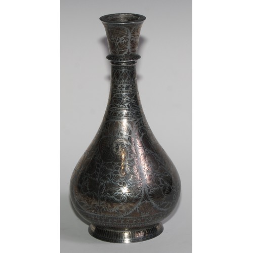 1927 - An Indian bidri baluster vase or hookah base, typically decorated in the Persian taste with stylised... 