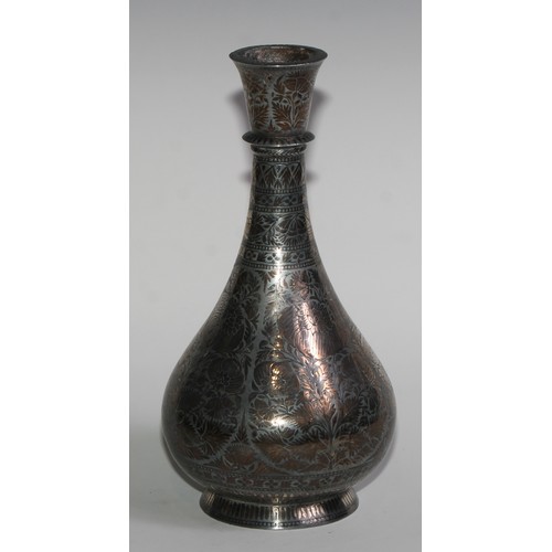 1927 - An Indian bidri baluster vase or hookah base, typically decorated in the Persian taste with stylised... 