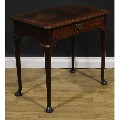 1733 - A George II mahogany side table, oversailing top with moulded edge above a long cockbeaded frieze dr... 