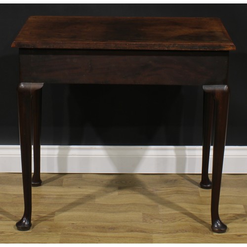 1733 - A George II mahogany side table, oversailing top with moulded edge above a long cockbeaded frieze dr... 