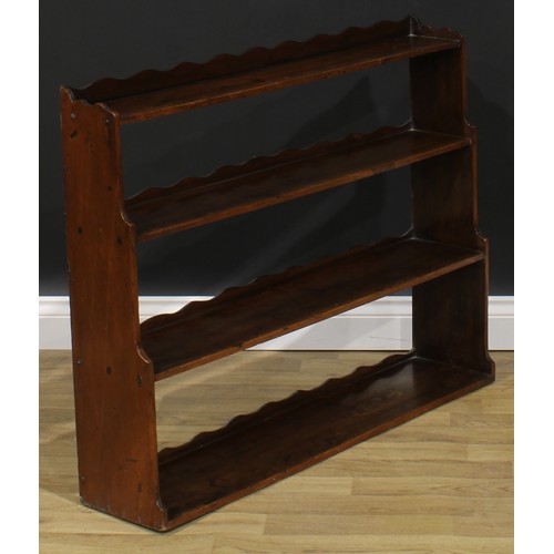 1708 - A 19th century mahogany wall hanging waterfall bookcase, 77cm high, 99cm wide, 21.5cm deep