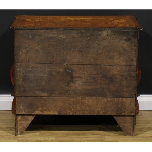 1588 - A 19th century Dutch oak and marquetry bombe chest, of three long graduated drawers, inlaid througho... 