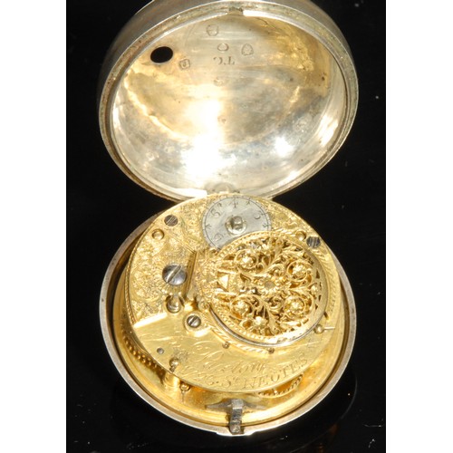 1261 - A George III silver pair cased pocket watch, by John Paxton, St Neotes (sic) [St Neots], 4cm convex ... 