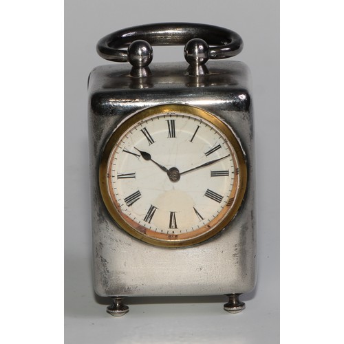 1159 - An Edwardian silver and tortoiseshell miniature carriage timepiece, 3.5cm circular clock dial with R... 