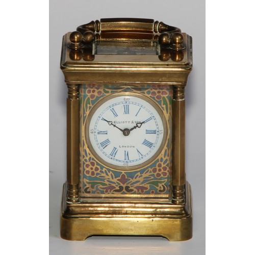 2412 - A small French gilt brass and enamel, 3.5cm circular dial inscribed Elliott & Son, London, decorated... 