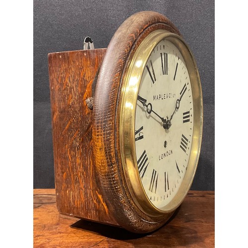 2413 - A late Victorian/Edwardian oak railway or school wall timepiece, 25cm circular clock dial inscribed ... 