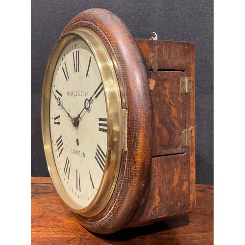 2413 - A late Victorian/Edwardian oak railway or school wall timepiece, 25cm circular clock dial inscribed ... 