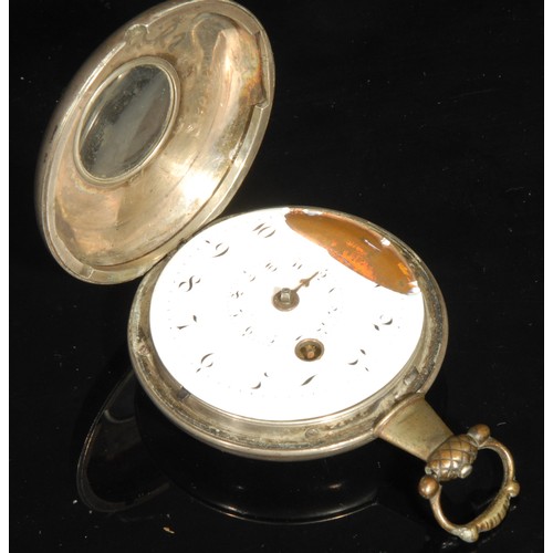 1274 - A Victorian silver cased half hunter front wound watch Birmingham 1863 enamel dial, Arabic chapters,... 