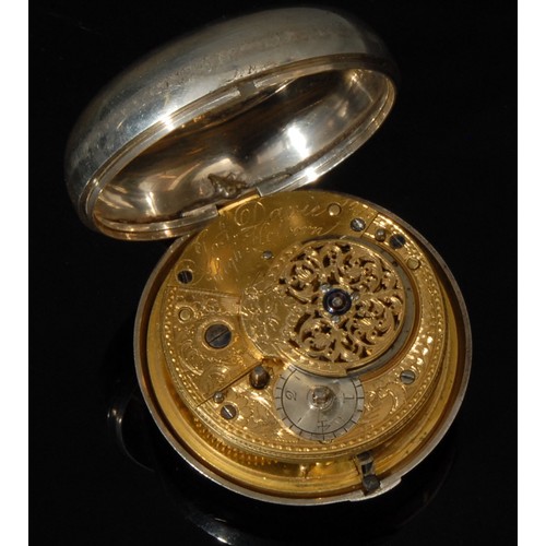 1263 - A particularly fine Regency pair cased silver watch, London 1820, 4.7cm enamel dial, Roman chapter, ... 