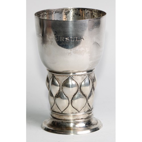 983 - A German silver goblet, after the Renaissance, 'pineapple' stem, spreading circular foot, 16.5cm hig... 