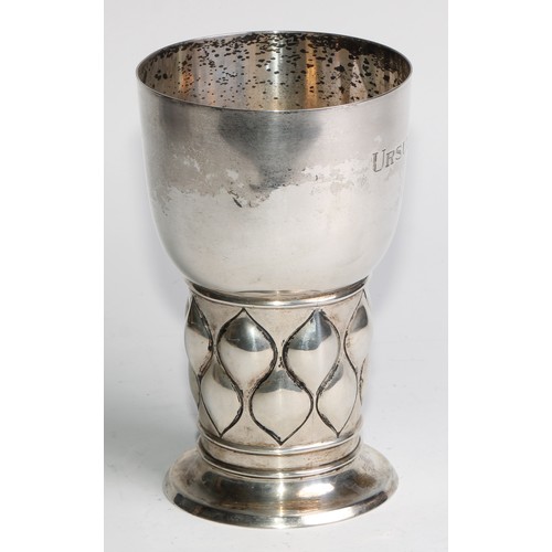 983 - A German silver goblet, after the Renaissance, 'pineapple' stem, spreading circular foot, 16.5cm hig... 