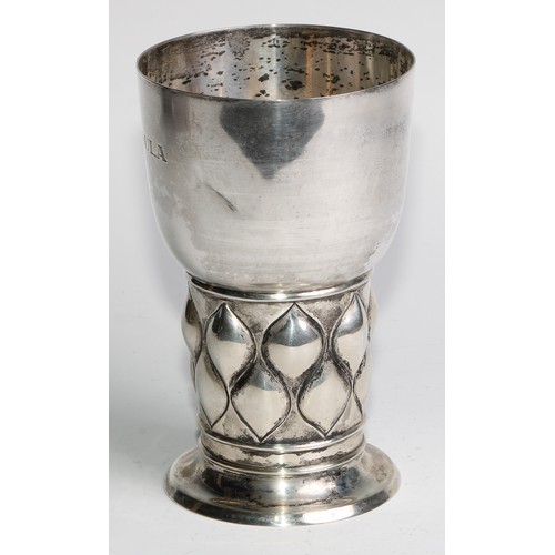 983 - A German silver goblet, after the Renaissance, 'pineapple' stem, spreading circular foot, 16.5cm hig... 