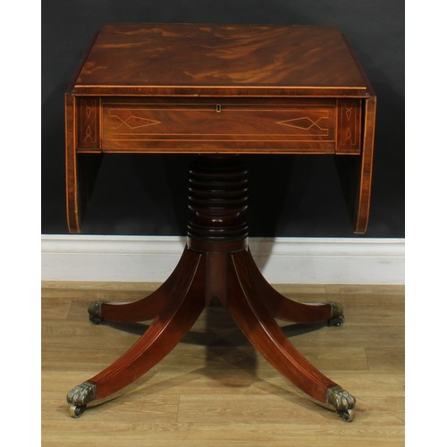 2183 - A Regency mahogany Pembroke table, rosewood crossbanded rounded rectangular top with fall leaves abo... 