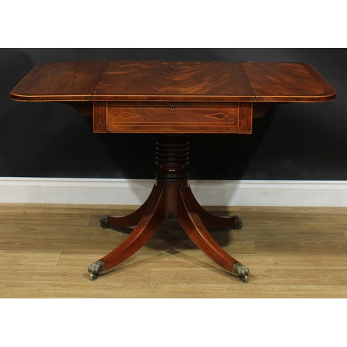 2183 - A Regency mahogany Pembroke table, rosewood crossbanded rounded rectangular top with fall leaves abo... 