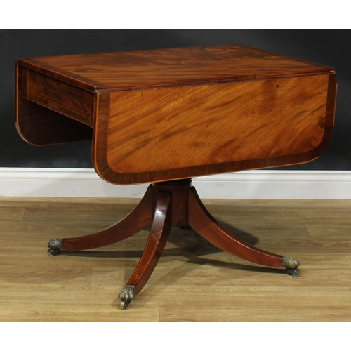 2183 - A Regency mahogany Pembroke table, rosewood crossbanded rounded rectangular top with fall leaves abo... 