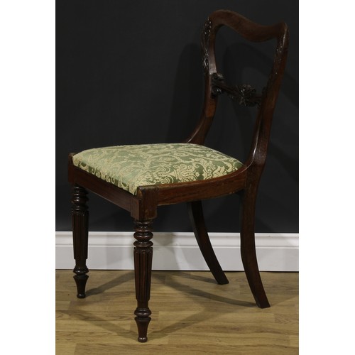 2186 - A set of six Victorian rosewood kidney back dining chairs, each with a shaped mid-rail carved with a... 