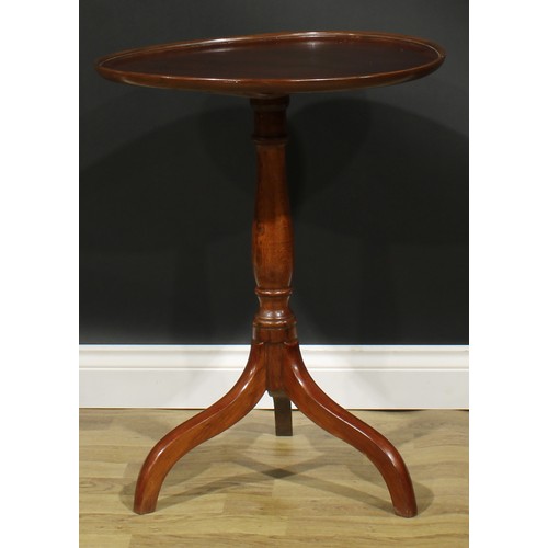 1619 - A 19th century mahogany and oak tripod occasional table, dished circular top, turned column, downswe... 