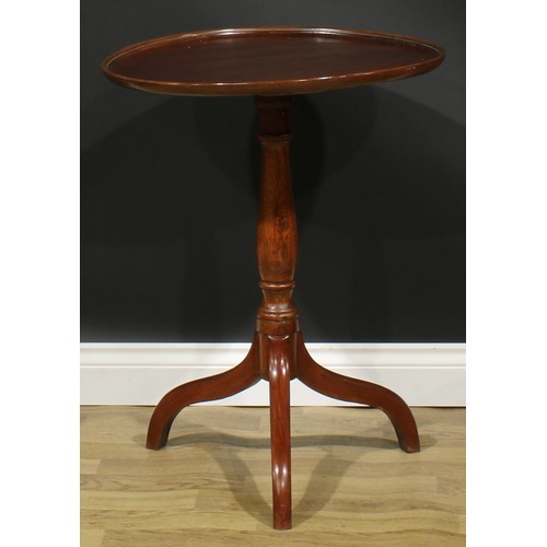 1619 - A 19th century mahogany and oak tripod occasional table, dished circular top, turned column, downswe... 