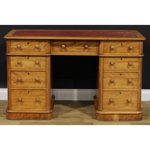 2603 - A Victorian satin birch desk, slightly oversailing top with inset tooled and gilt writing surface ab... 