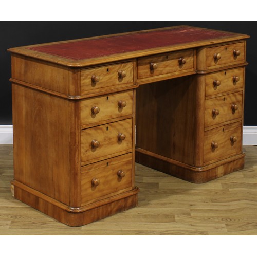 2603 - A Victorian satin birch desk, slightly oversailing top with inset tooled and gilt writing surface ab... 