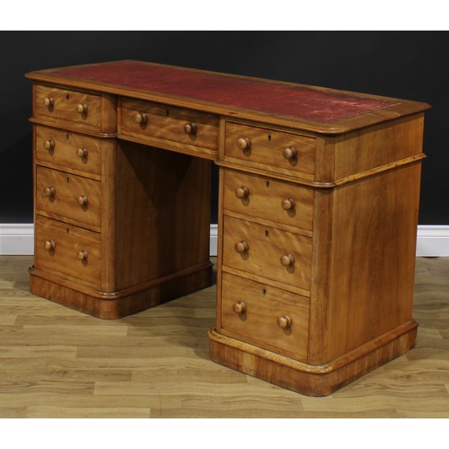 2603 - A Victorian satin birch desk, slightly oversailing top with inset tooled and gilt writing surface ab... 