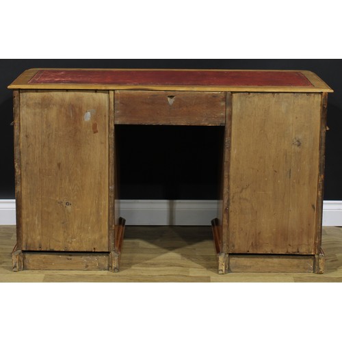 2603 - A Victorian satin birch desk, slightly oversailing top with inset tooled and gilt writing surface ab... 