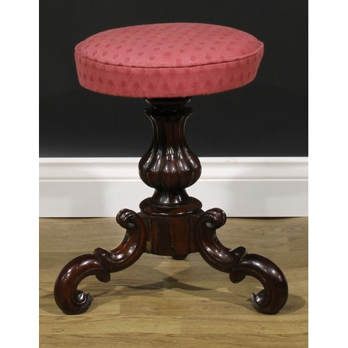 1853 - A near pair of Victorian rosewood piano stools, the largest 51cm raising to 74cm high, the seat 35.5... 