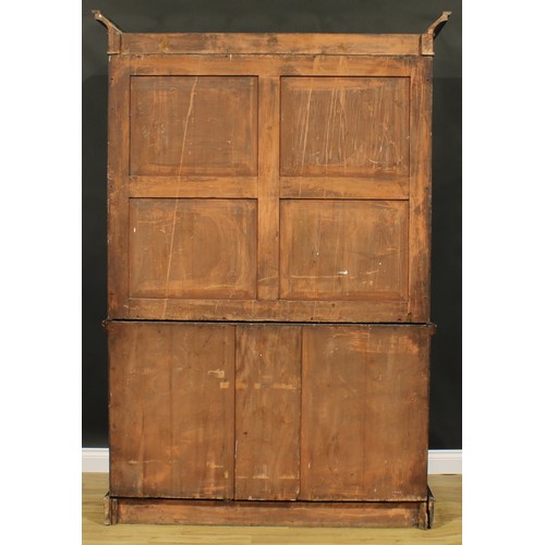 2585 - A Victorian mahogany linen press, concave moulded cornice above a pair of panel doors enclosing five... 