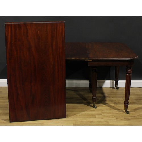 2496 - A George/William IV mahogany extending dining table, rounded rectangular top with two interchangeabl... 