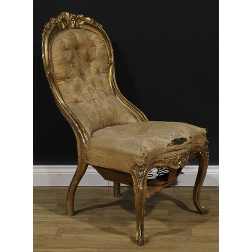 2371 - A Rococo Revival giltwood and gesso drawing room chair, 102.5cm high, 56cm wide, the seat 40cm deep,... 