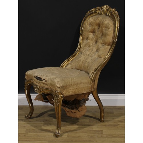 2371 - A Rococo Revival giltwood and gesso drawing room chair, 102.5cm high, 56cm wide, the seat 40cm deep,... 