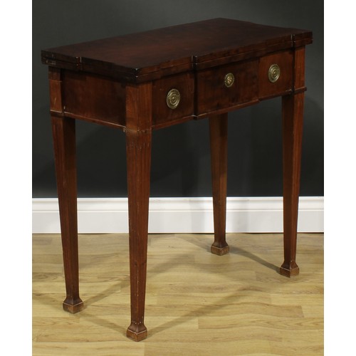 1703 - A 19th century mahogany silver table, double-hinged top enclosing a dished plateau and a compartment... 