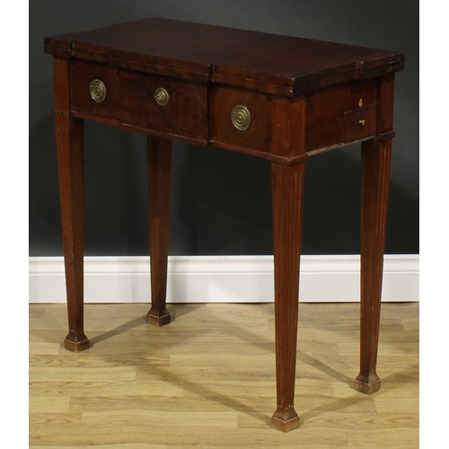 1703 - A 19th century mahogany silver table, double-hinged top enclosing a dished plateau and a compartment... 