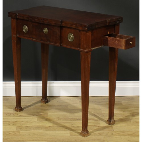 1703 - A 19th century mahogany silver table, double-hinged top enclosing a dished plateau and a compartment... 