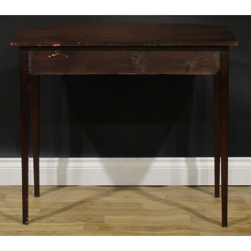 2118 - A George III mahogany bowfront side table, oversailing top with reeded edge above a long satinwood b... 