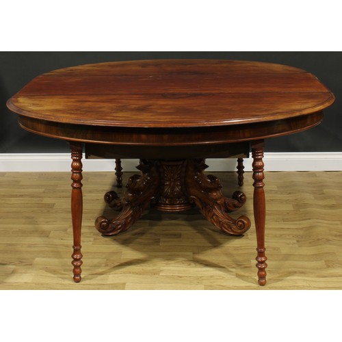 1627 - A 19th century mahogany extending dining table, oval top with moulded edge and one additional leaf, ... 