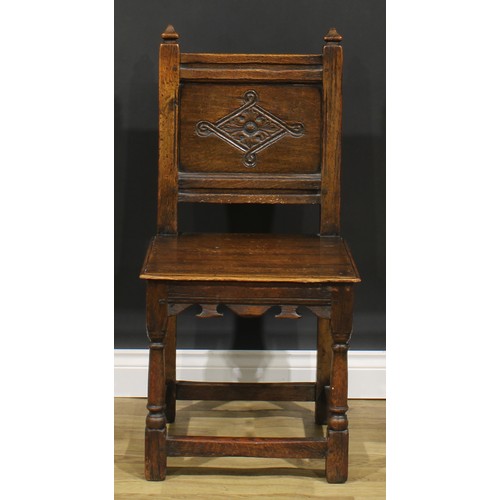 2248 - A set of three 17th century style Cheshire design oak backstools or side chairs, 96cm high, 47cm wid... 